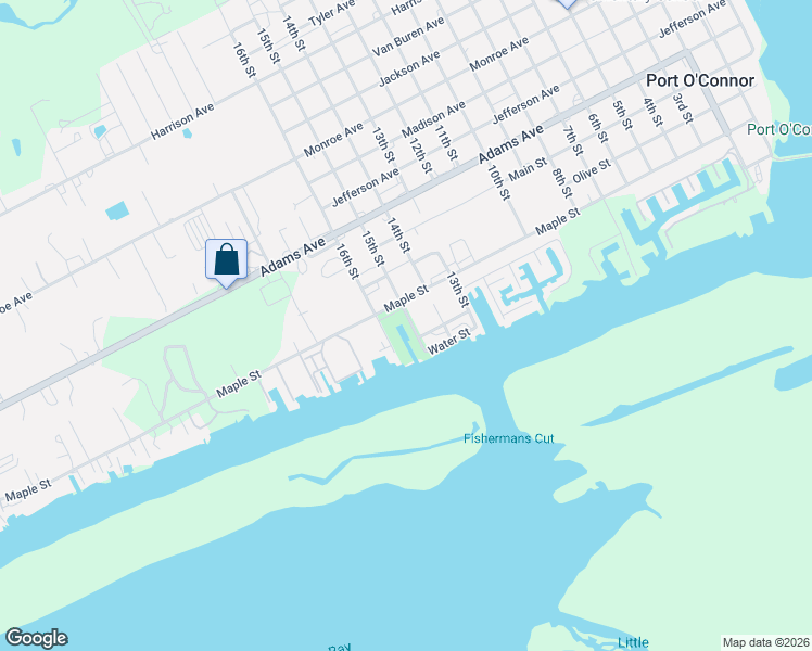 map of restaurants, bars, coffee shops, grocery stores, and more near 438 15th Street in Port O'Connor