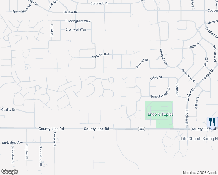 map of restaurants, bars, coffee shops, grocery stores, and more near 11959 Valley Falls Loop in Spring Hill