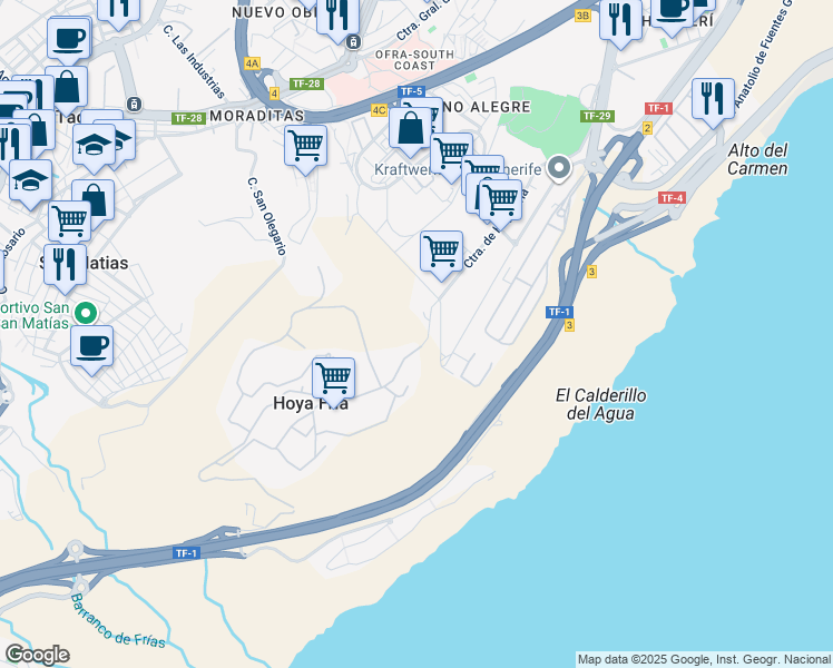 map of restaurants, bars, coffee shops, grocery stores, and more near in Santa Cruz de Tenerife