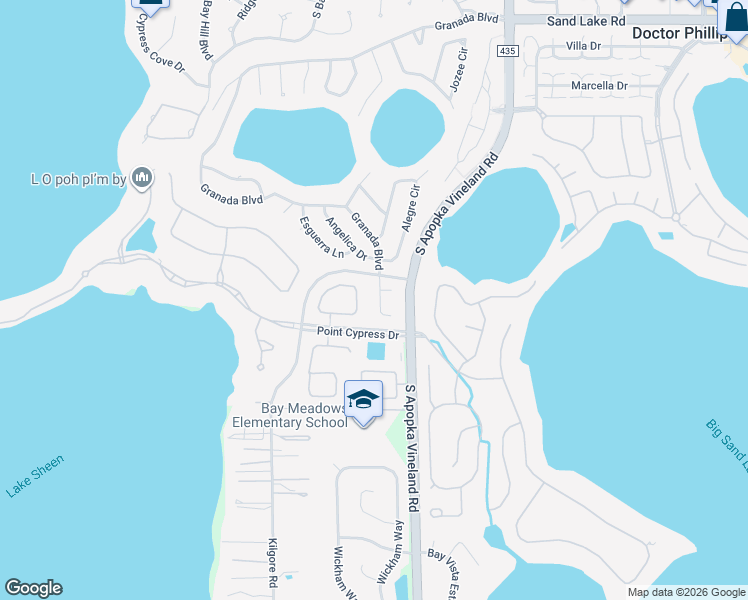 map of restaurants, bars, coffee shops, grocery stores, and more near 8780 Granada Boulevard in Orlando