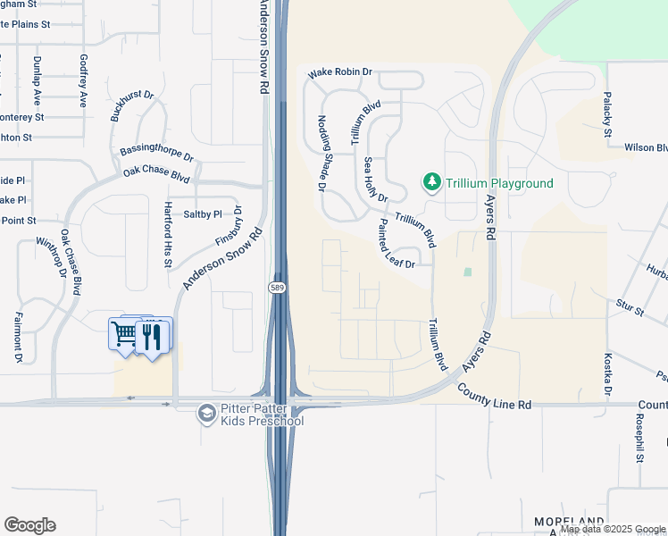 map of restaurants, bars, coffee shops, grocery stores, and more near 619 Nodding Shade Drive in Brooksville