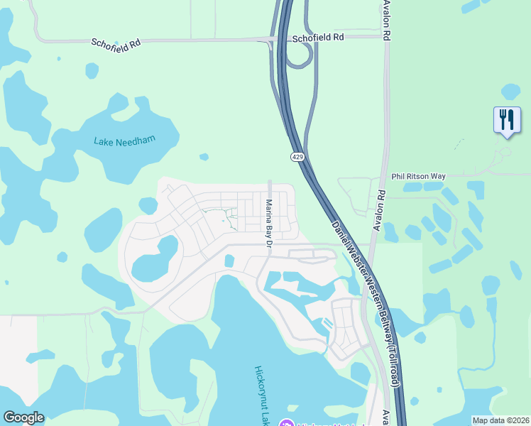 map of restaurants, bars, coffee shops, grocery stores, and more near 7955 Spring Green Alley in Winter Garden