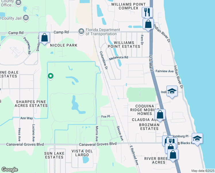 map of restaurants, bars, coffee shops, grocery stores, and more near 6817 Elder Road in Cocoa