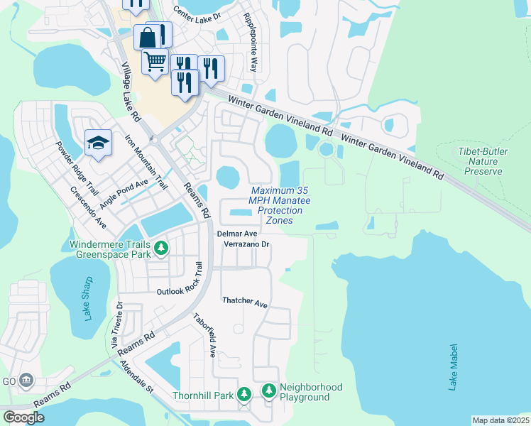 map of restaurants, bars, coffee shops, grocery stores, and more near 8518 Native Pine Way in Orlando