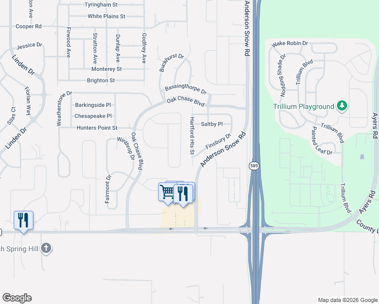 map of restaurants, bars, coffee shops, grocery stores, and more near 481 Hartford Heights Street in Spring Hill