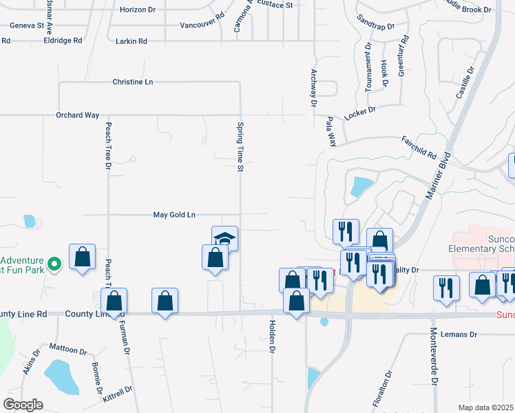 map of restaurants, bars, coffee shops, grocery stores, and more near 284 Spring Time Street in Spring Hill
