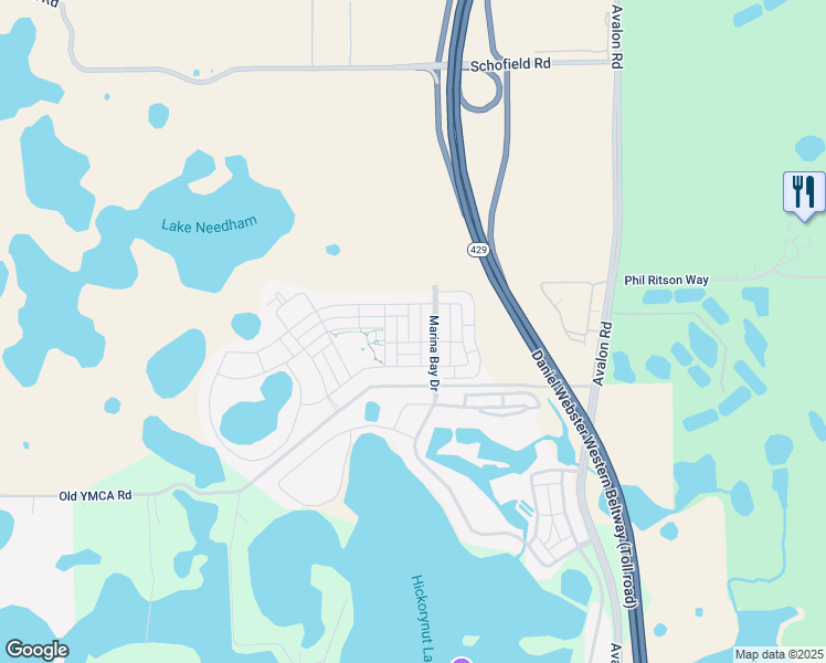 map of restaurants, bars, coffee shops, grocery stores, and more near 7955 Spring Green Alley in Winter Garden