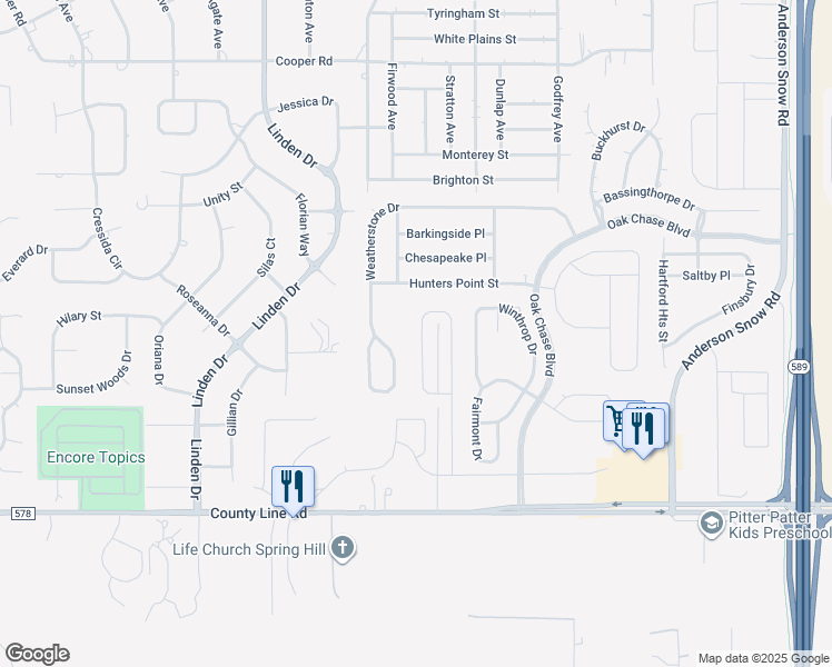 map of restaurants, bars, coffee shops, grocery stores, and more near 13396 Hunters Point Street in Spring Hill