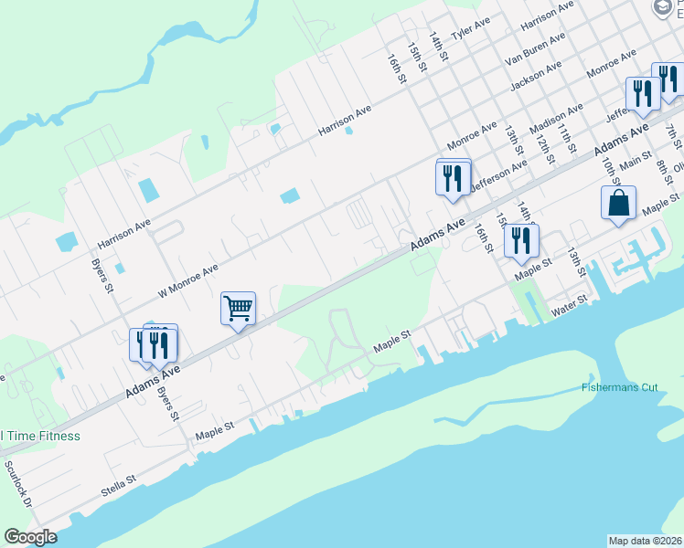 map of restaurants, bars, coffee shops, grocery stores, and more near 2022 Adams Street in Port O'Connor