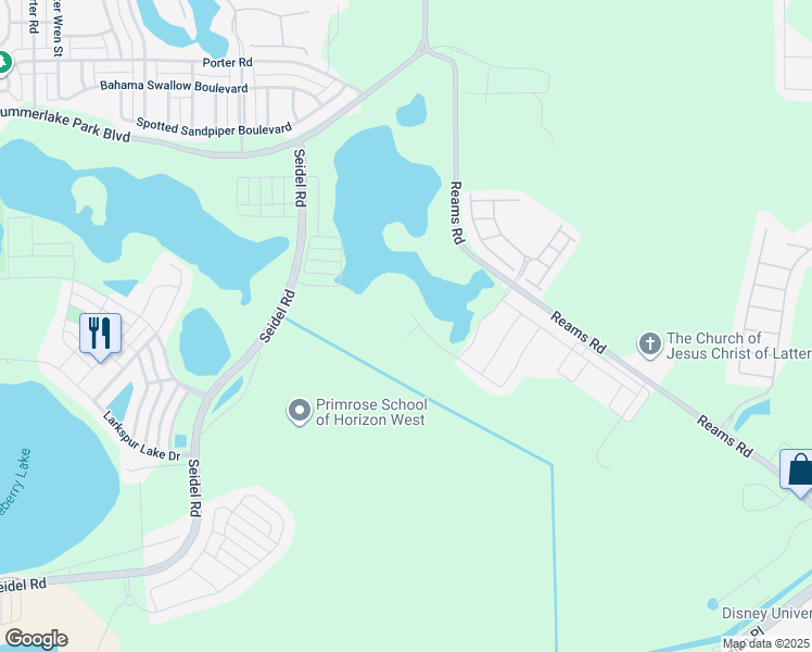 map of restaurants, bars, coffee shops, grocery stores, and more near 8548 Vivaro Isle Way in Windermere