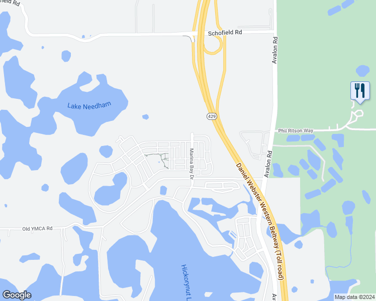 map of restaurants, bars, coffee shops, grocery stores, and more near 7955 Spring Green Alley in Winter Garden