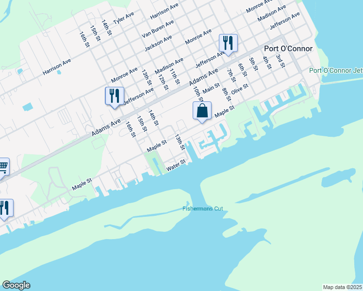 map of restaurants, bars, coffee shops, grocery stores, and more near 1305 Maple Street in Port Lavaca