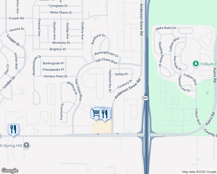map of restaurants, bars, coffee shops, grocery stores, and more near 509 Hartford Heights Street in Spring Hill
