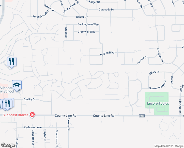 map of restaurants, bars, coffee shops, grocery stores, and more near 11661 New Britain Drive in Spring Hill