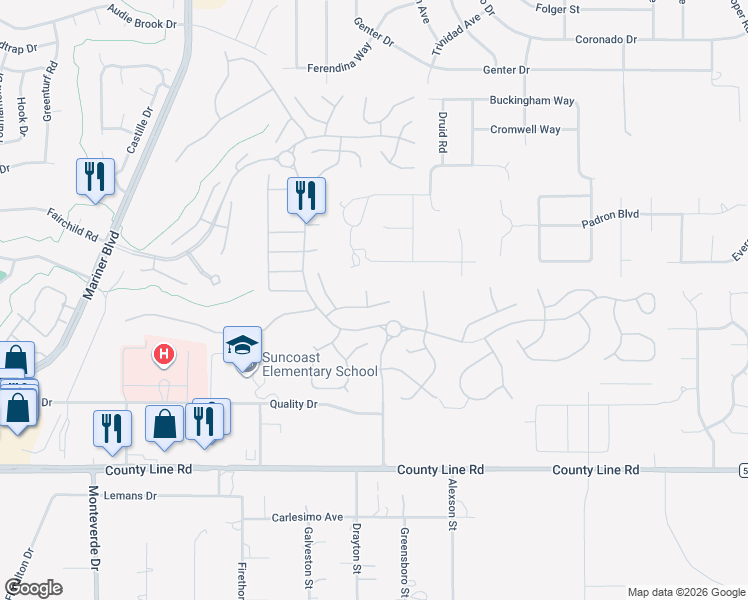 map of restaurants, bars, coffee shops, grocery stores, and more near 308 McIntosh Court in Spring Hill
