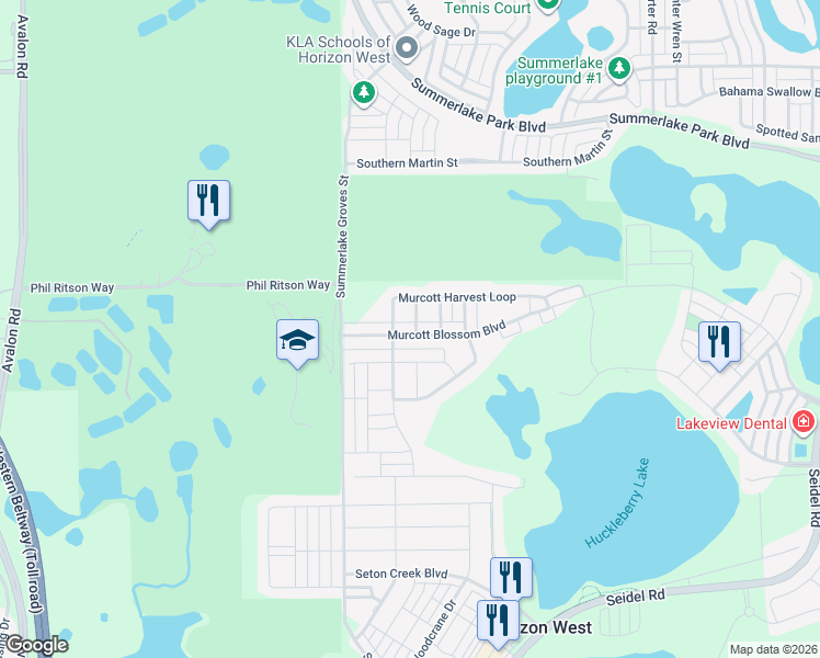 map of restaurants, bars, coffee shops, grocery stores, and more near 15479 Murcott Blossom Boulevard in Winter Garden