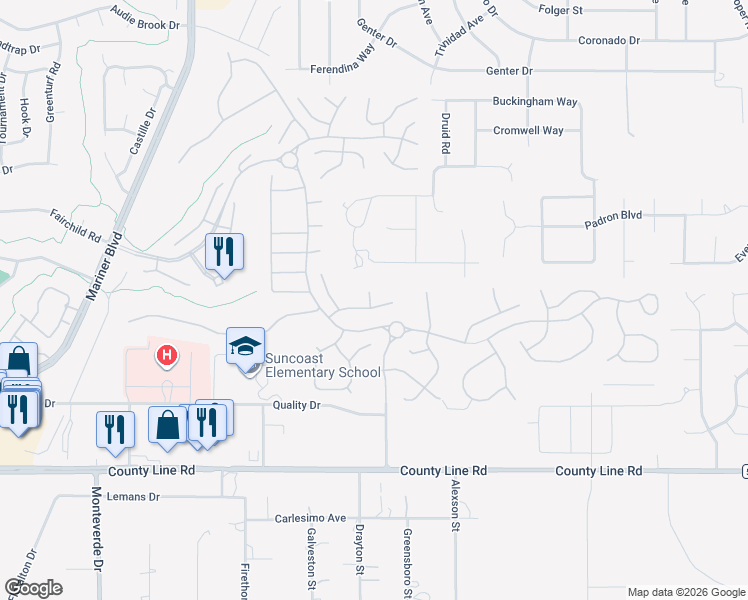 map of restaurants, bars, coffee shops, grocery stores, and more near 308 McIntosh Court in Spring Hill