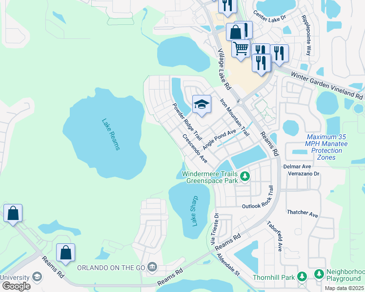 map of restaurants, bars, coffee shops, grocery stores, and more near 8657 Lookout Pointe Drive in Windermere