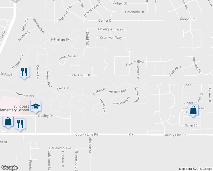 map of restaurants, bars, coffee shops, grocery stores, and more near 11799 Fairfield Court in Spring Hill