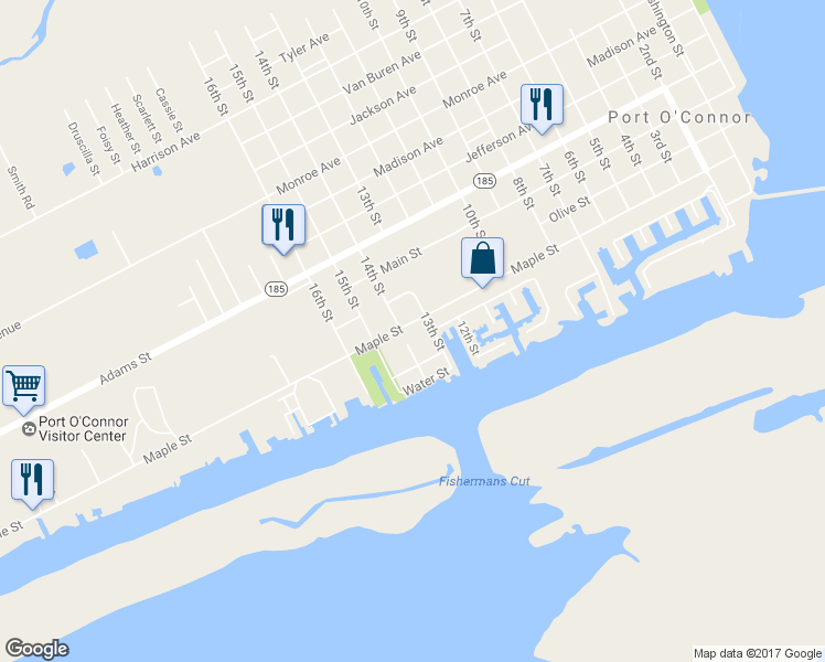 map of restaurants, bars, coffee shops, grocery stores, and more near 1305 Maple Street in Port Lavaca