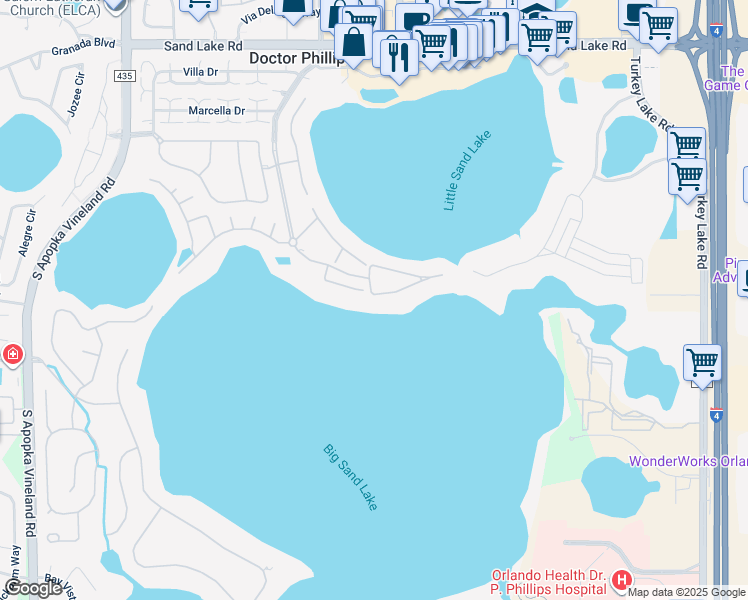 map of restaurants, bars, coffee shops, grocery stores, and more near 8773 The Esplanade in Orlando