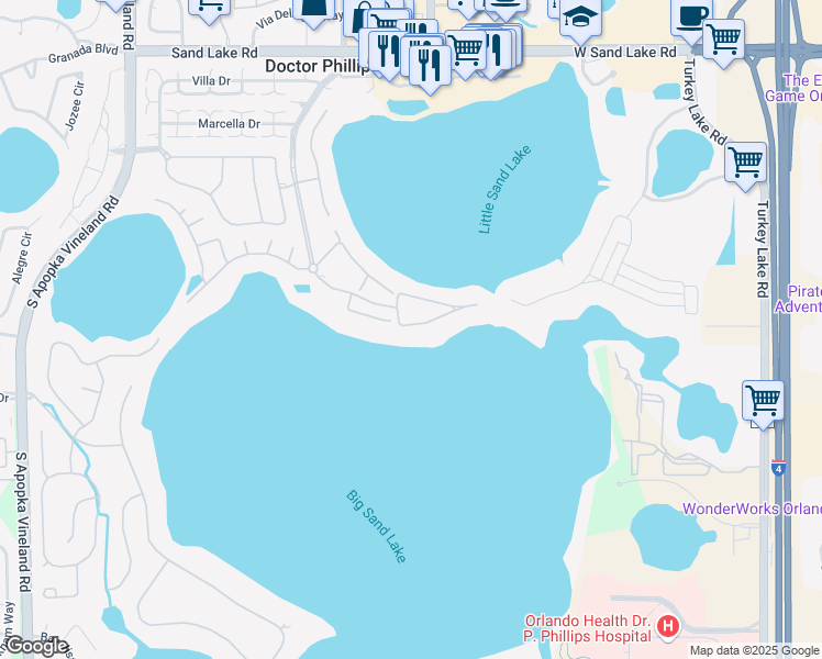 map of restaurants, bars, coffee shops, grocery stores, and more near 8773 The Esplanade in Orlando