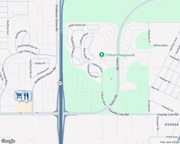 map of restaurants, bars, coffee shops, grocery stores, and more near 564 Painted Leaf Drive in Brooksville