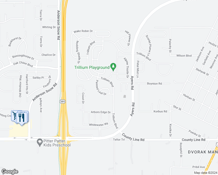 map of restaurants, bars, coffee shops, grocery stores, and more near 14993 Red Bloom Place in Brooksville