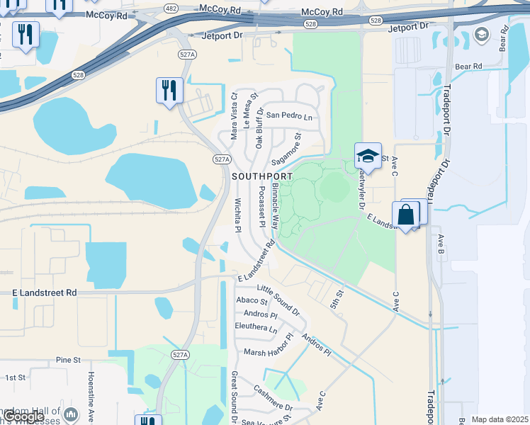map of restaurants, bars, coffee shops, grocery stores, and more near 8621 Pocasset Place in Orlando