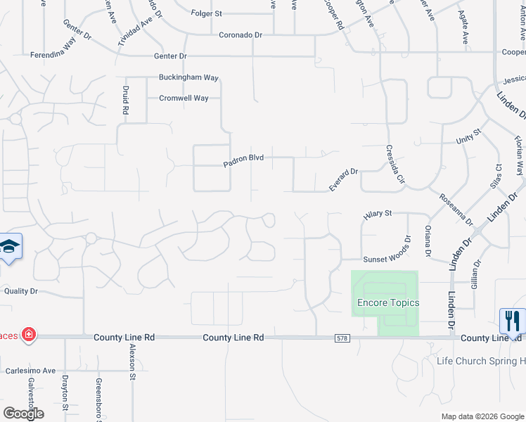 map of restaurants, bars, coffee shops, grocery stores, and more near 11949 Wexford Boulevard in Spring Hill