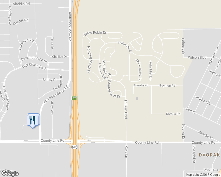 map of restaurants, bars, coffee shops, grocery stores, and more near 588 Painted Leaf Drive in Brooksville