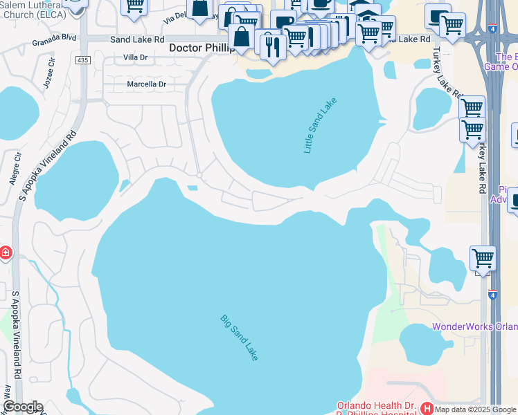 map of restaurants, bars, coffee shops, grocery stores, and more near 8773 The Esplanade in Orlando