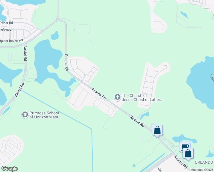 map of restaurants, bars, coffee shops, grocery stores, and more near 13973 Reams Road in Windermere