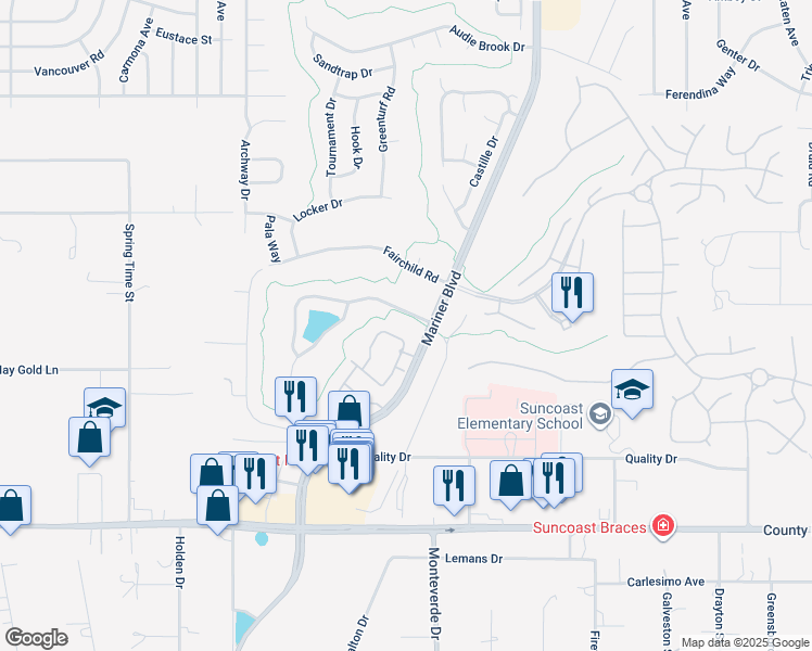 map of restaurants, bars, coffee shops, grocery stores, and more near 10440 Palmgren Lane in Spring Hill