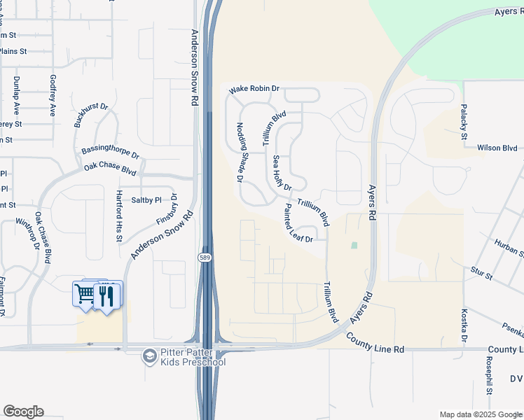 map of restaurants, bars, coffee shops, grocery stores, and more near 619 Nodding Shade Drive in Brooksville