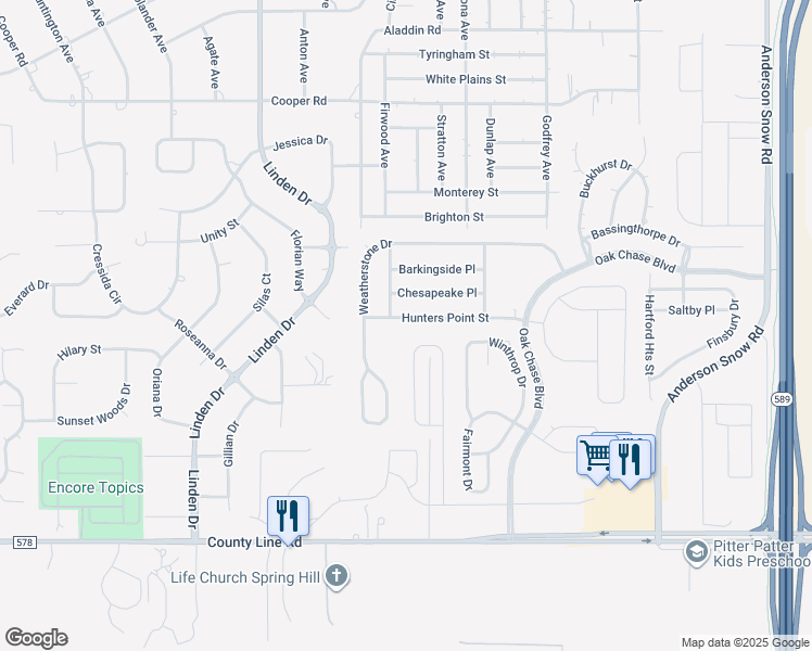 map of restaurants, bars, coffee shops, grocery stores, and more near 13396 Hunters Point Street in Spring Hill