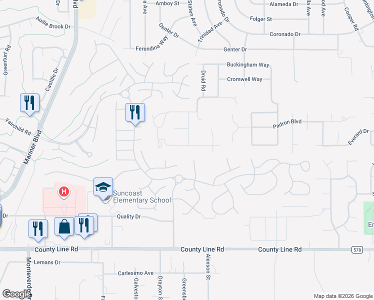 map of restaurants, bars, coffee shops, grocery stores, and more near 11420 Chalk Farm Road in Spring Hill
