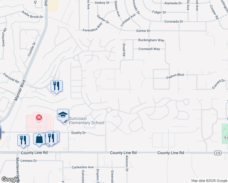 map of restaurants, bars, coffee shops, grocery stores, and more near 11420 Chalk Farm Road in Spring Hill
