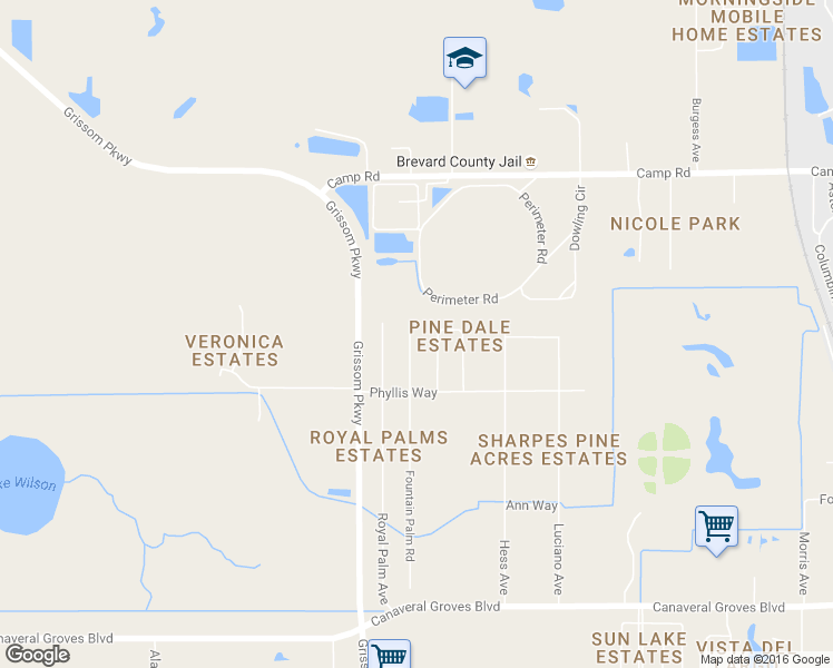 map of restaurants, bars, coffee shops, grocery stores, and more near 4261 Kipling Drive in Cocoa