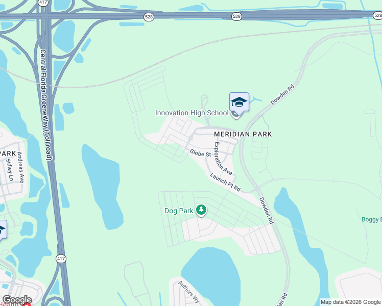 map of restaurants, bars, coffee shops, grocery stores, and more near 11903 Globe Street in Orlando