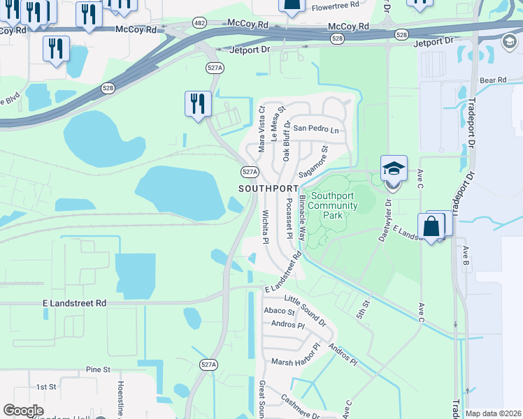 map of restaurants, bars, coffee shops, grocery stores, and more near 8544 Wichita Place in Orlando
