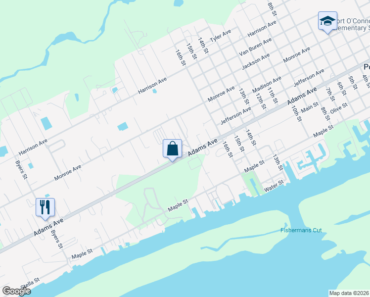 map of restaurants, bars, coffee shops, grocery stores, and more near 1808 Adams Avenue in Port O'Connor