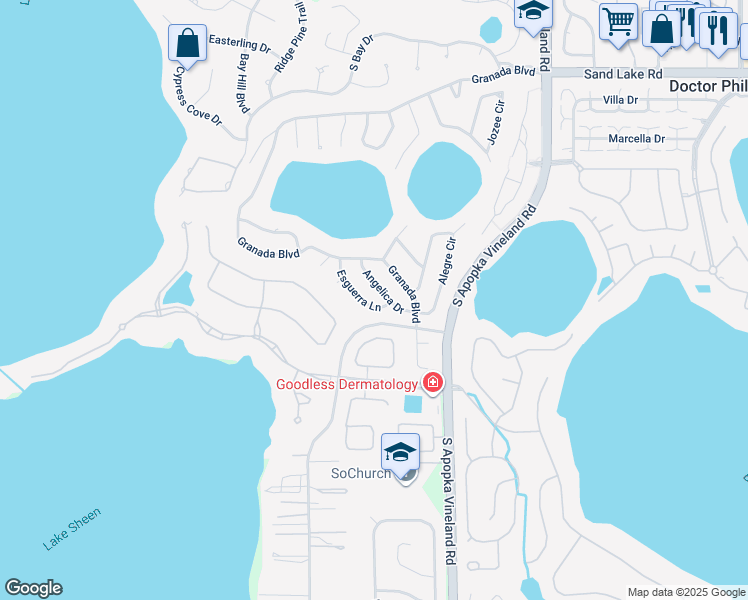 map of restaurants, bars, coffee shops, grocery stores, and more near 8919 Esguerra Lane in Orlando