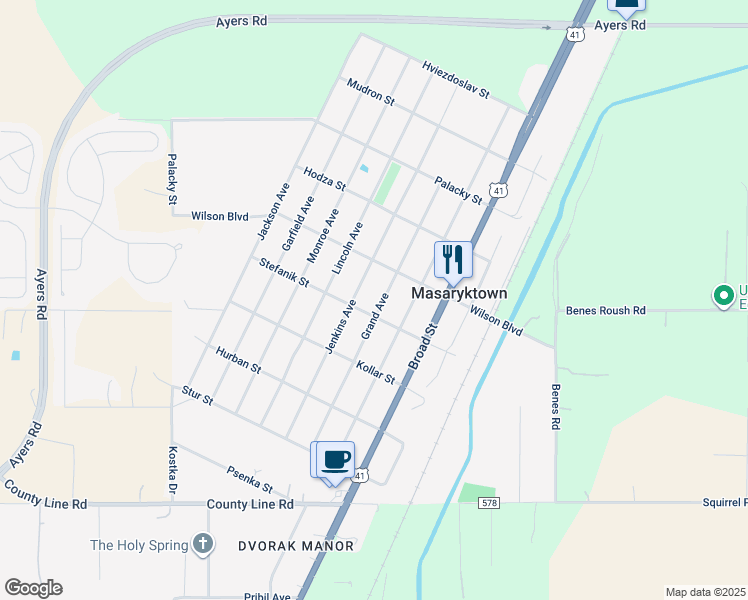 map of restaurants, bars, coffee shops, grocery stores, and more near 382 Jenkins Avenue in Masaryktown