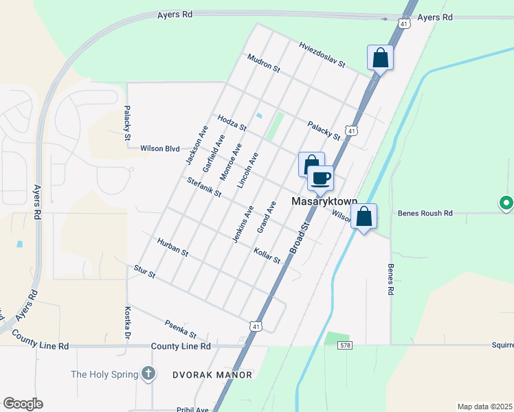 map of restaurants, bars, coffee shops, grocery stores, and more near 382 Jenkins Avenue in Masaryktown