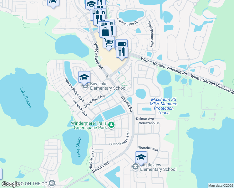 map of restaurants, bars, coffee shops, grocery stores, and more near 11464 Citra Circle in Windermere