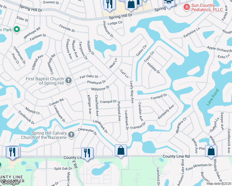 map of restaurants, bars, coffee shops, grocery stores, and more near 381 Portland Avenue in Spring Hill