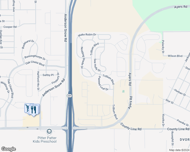 map of restaurants, bars, coffee shops, grocery stores, and more near 569 Nodding Shade Drive in Brooksville