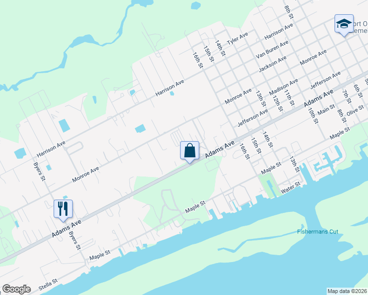 map of restaurants, bars, coffee shops, grocery stores, and more near 112 Missy Street in Port O'Connor