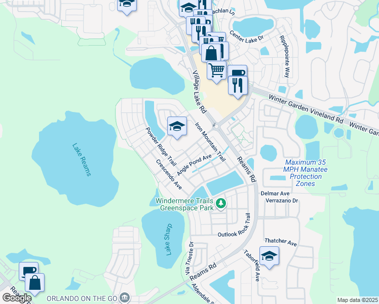 map of restaurants, bars, coffee shops, grocery stores, and more near 11934 Silverlake Park Drive in Windermere